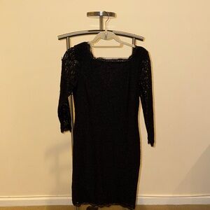 Adrianna Papell Black Lace Long Sleeve Dress